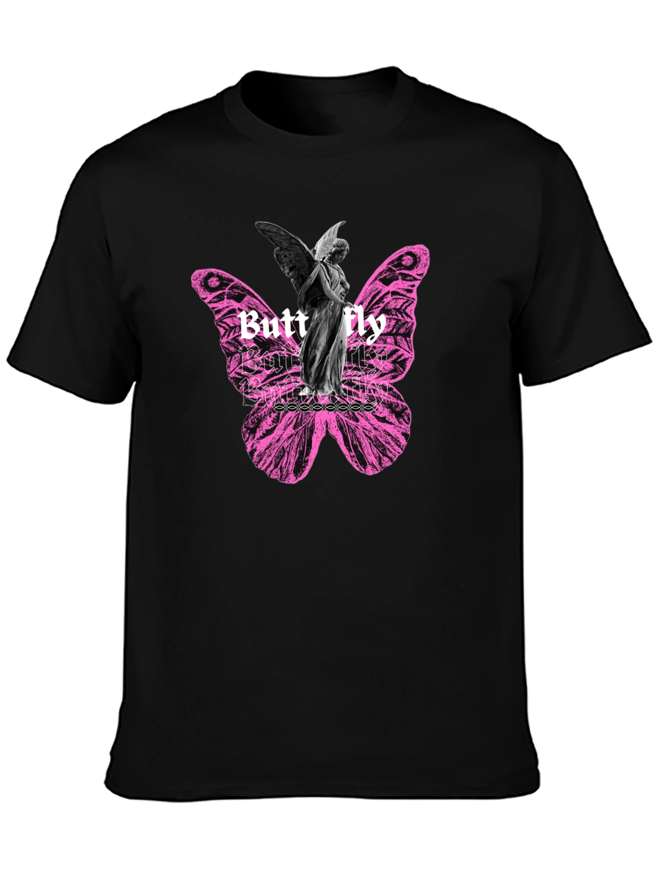 Butterfly Angel Graphic Print Black T-Shirt