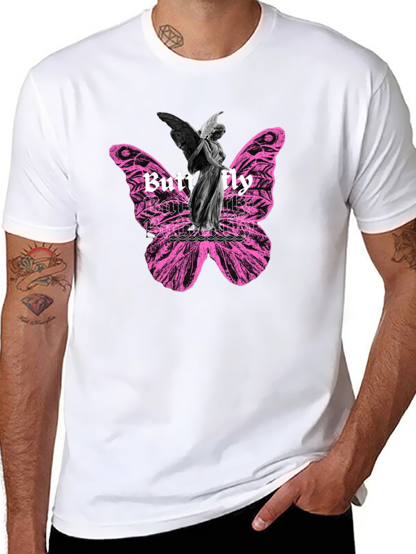 Butterfly Angel Graphic Print Black T-Shirt
