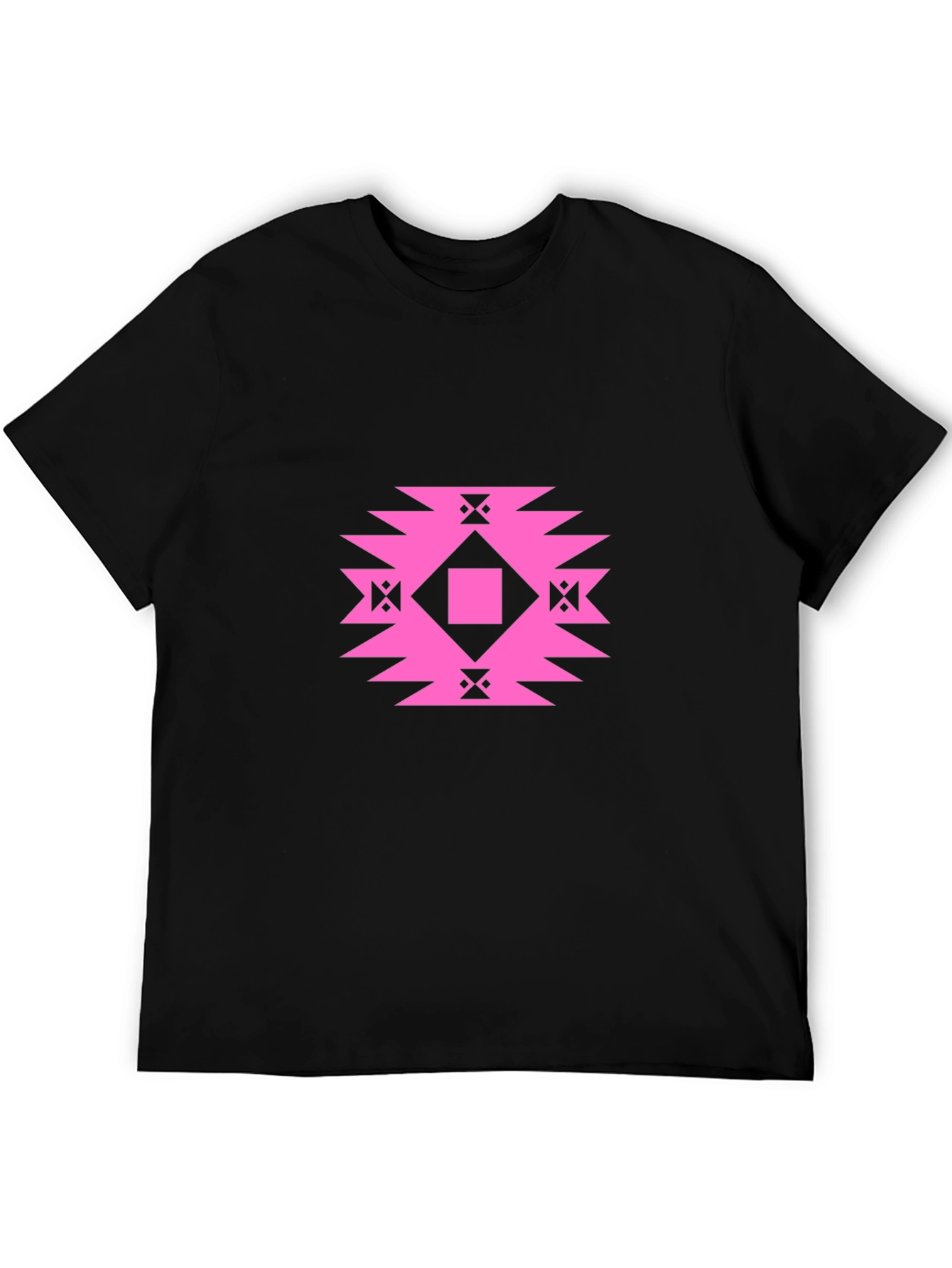 Stylish Black Tee with Geometric Pink Design
