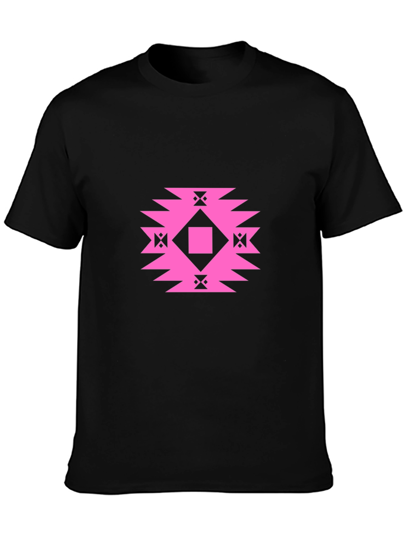 Stylish Black Tee with Geometric Pink Design