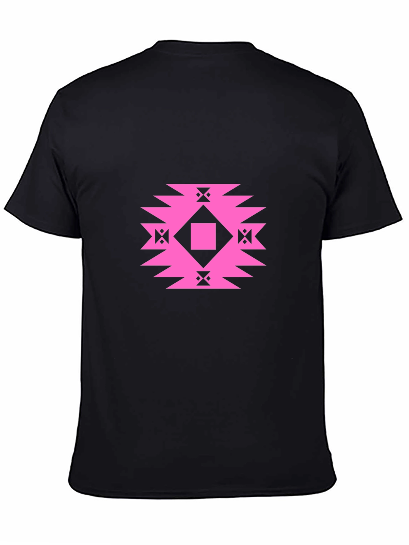 Stylish Black Tee with Geometric Pink Design