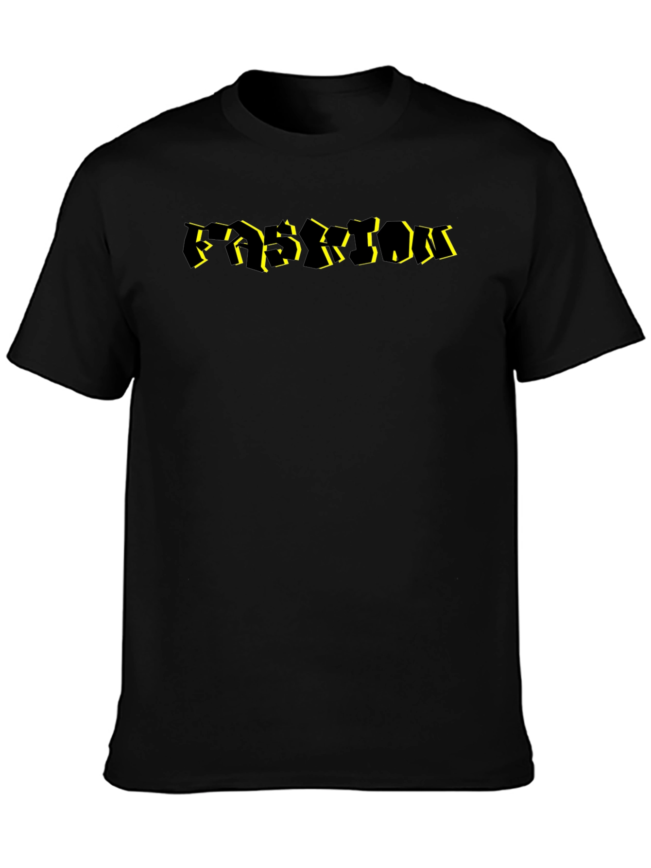 Abstract Black T-Shirt with Yellow Accent Lettering