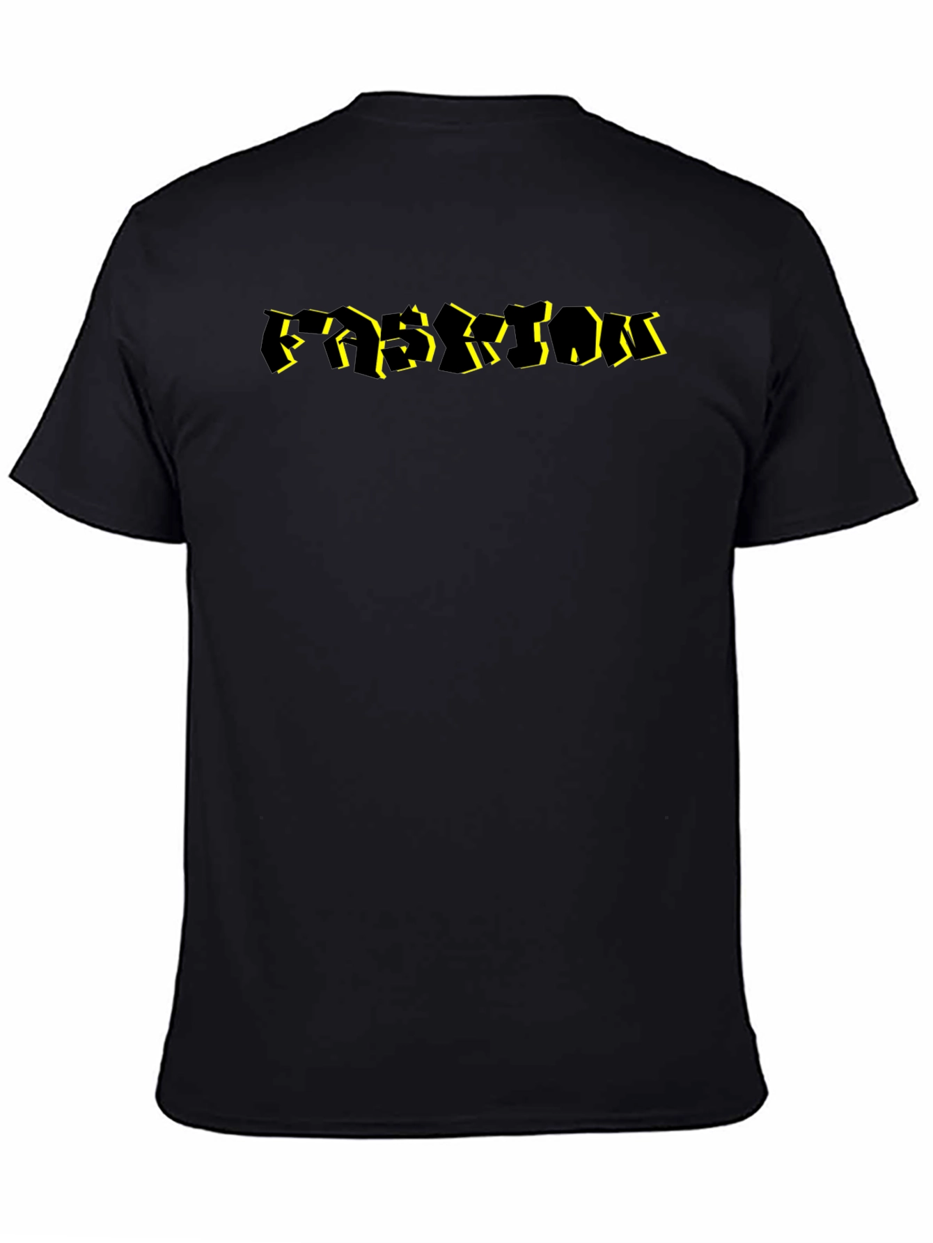 Abstract Black T-Shirt with Yellow Accent Lettering