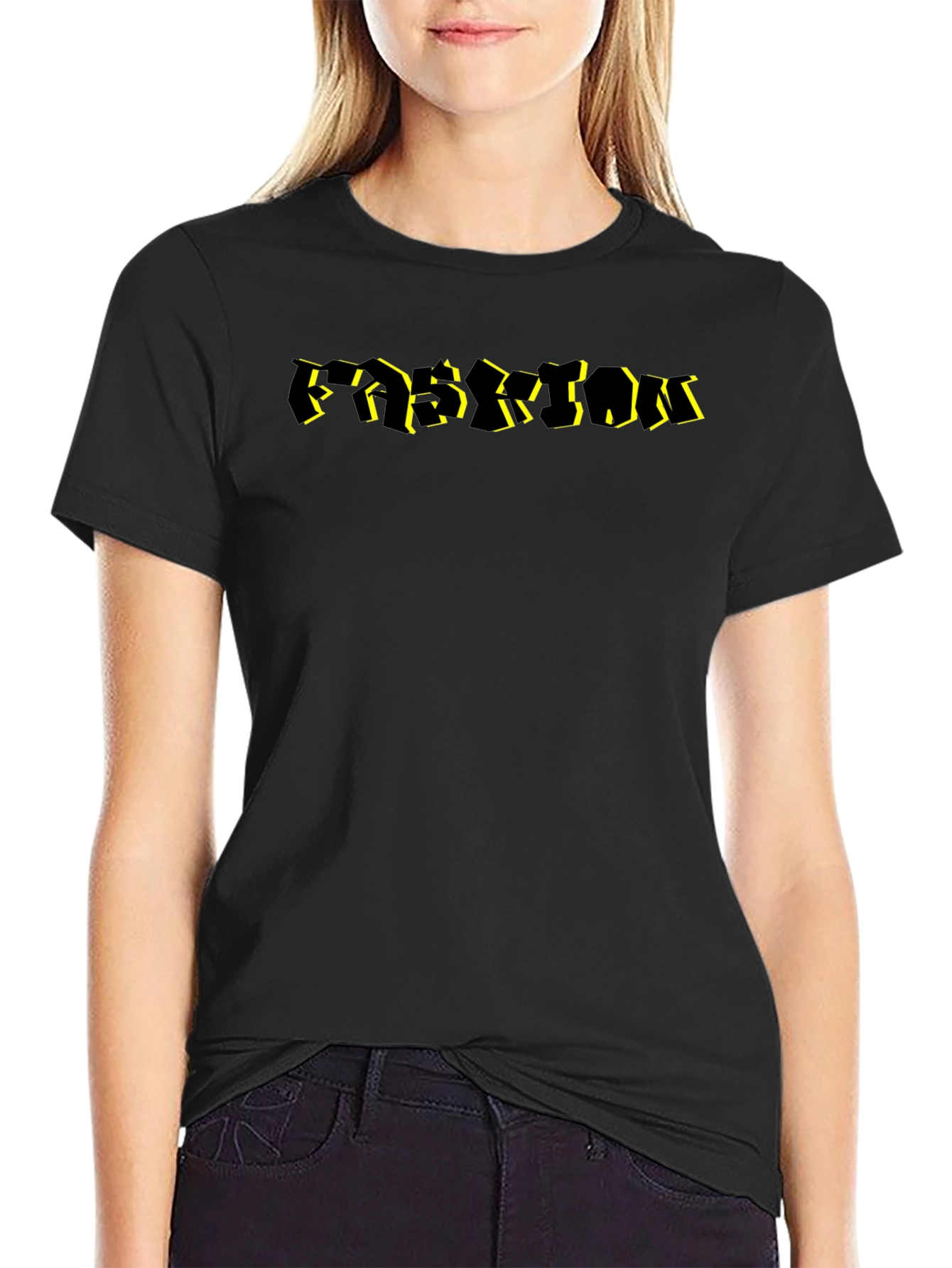 Abstract Black T-Shirt with Yellow Accent Lettering