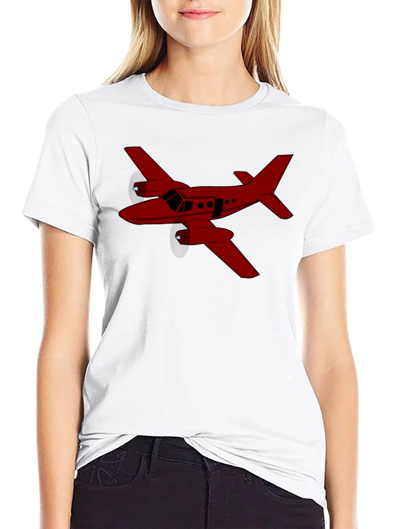 Red Airplane Graphic Black T-Shirt