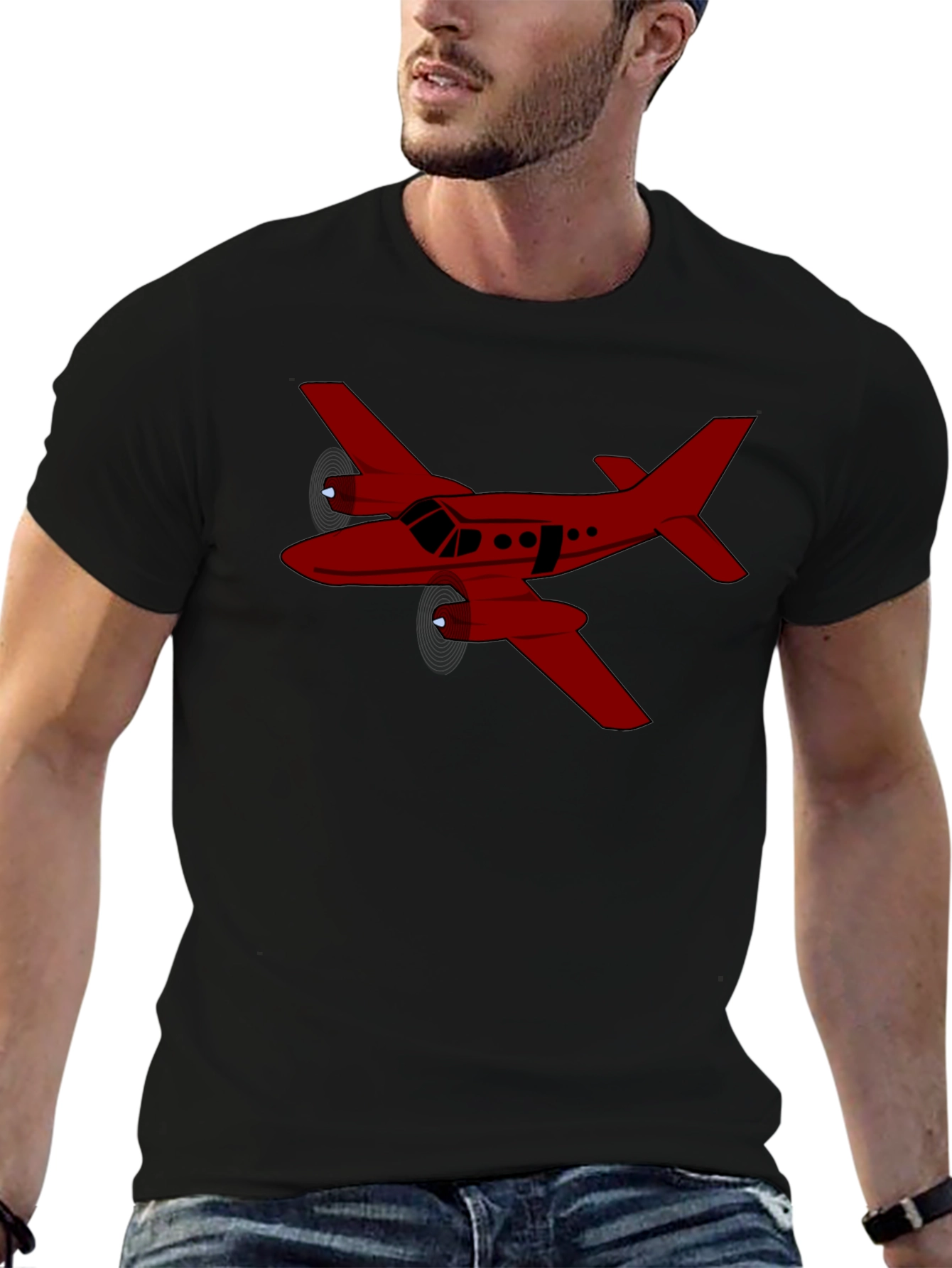 Red Airplane Graphic Black T-Shirt