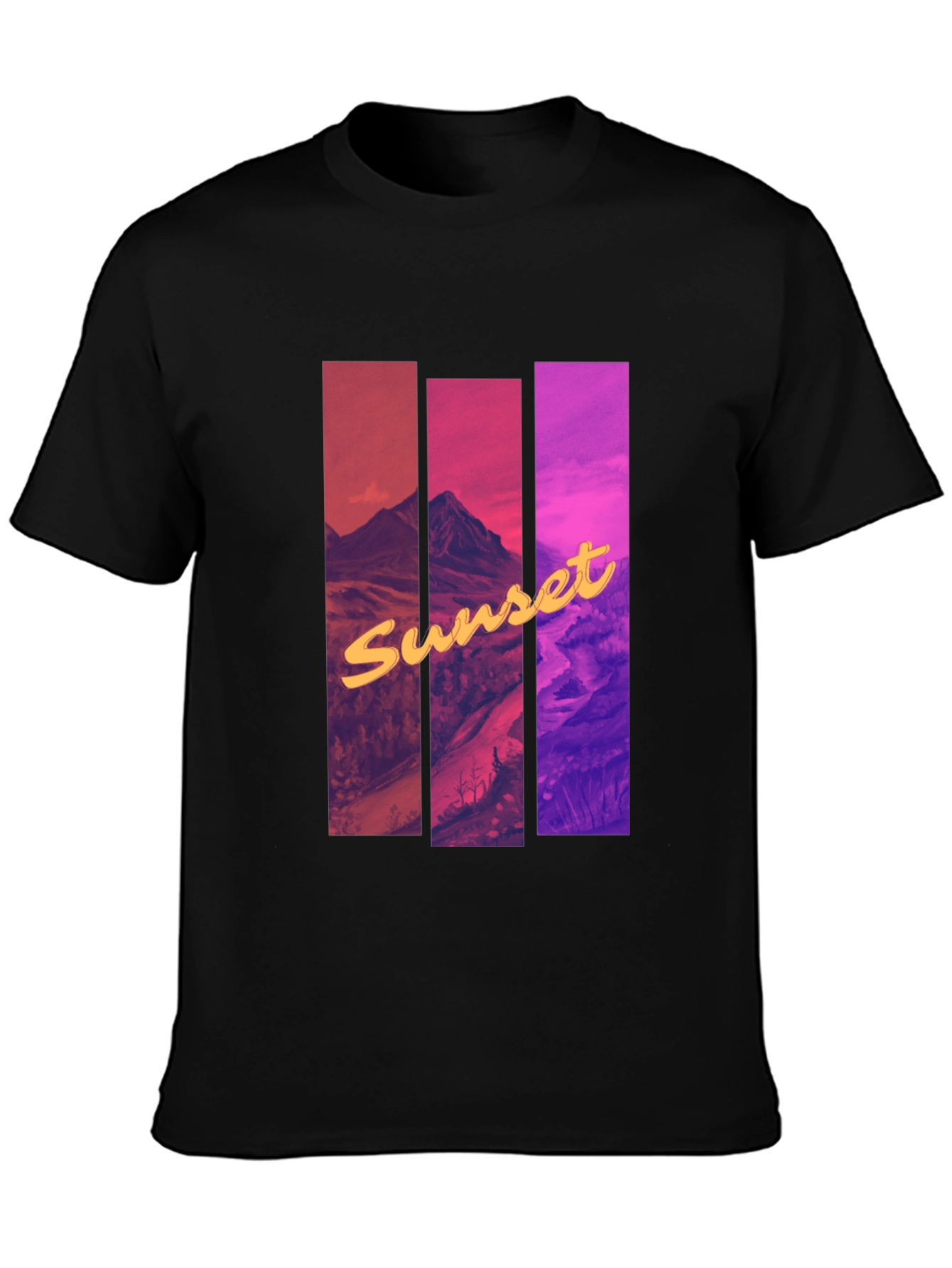 Sunset Mountain Graphic Tee - Black Cotton Blend