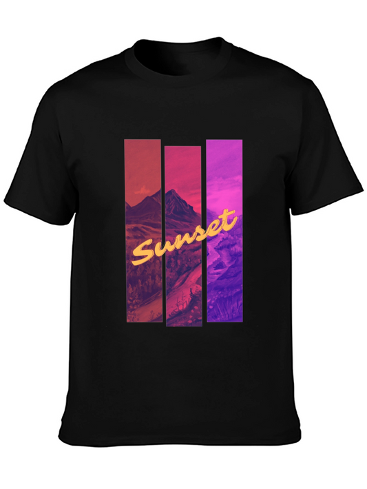 Sunset Mountain Graphic Tee - Black Cotton Blend