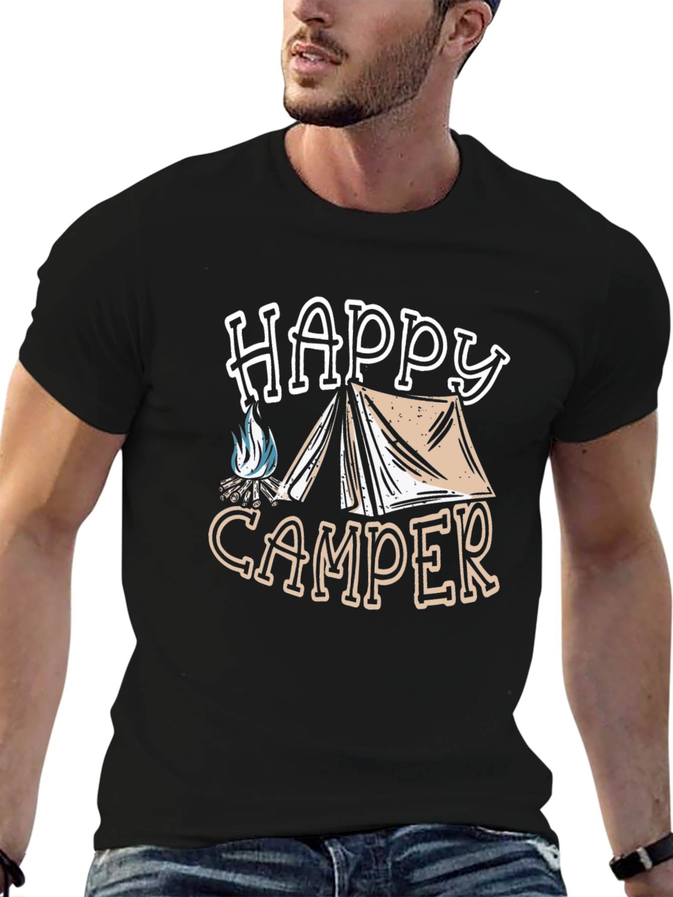 Happy Camper Graphic Tee - Black Camping Shirt