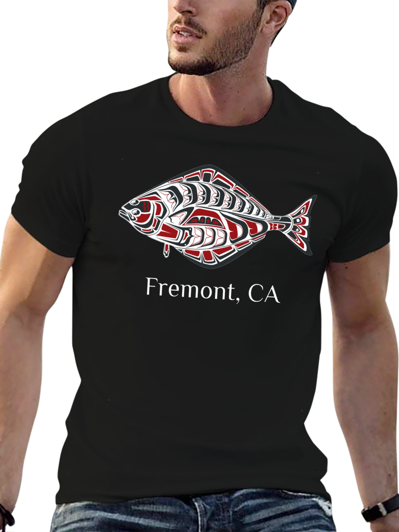 Fremont CA Fish Graphic T-Shirt - Black