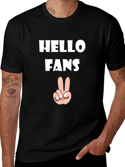 Hello Fans Peace Sign Graphic Tee - Black Cotton Blend