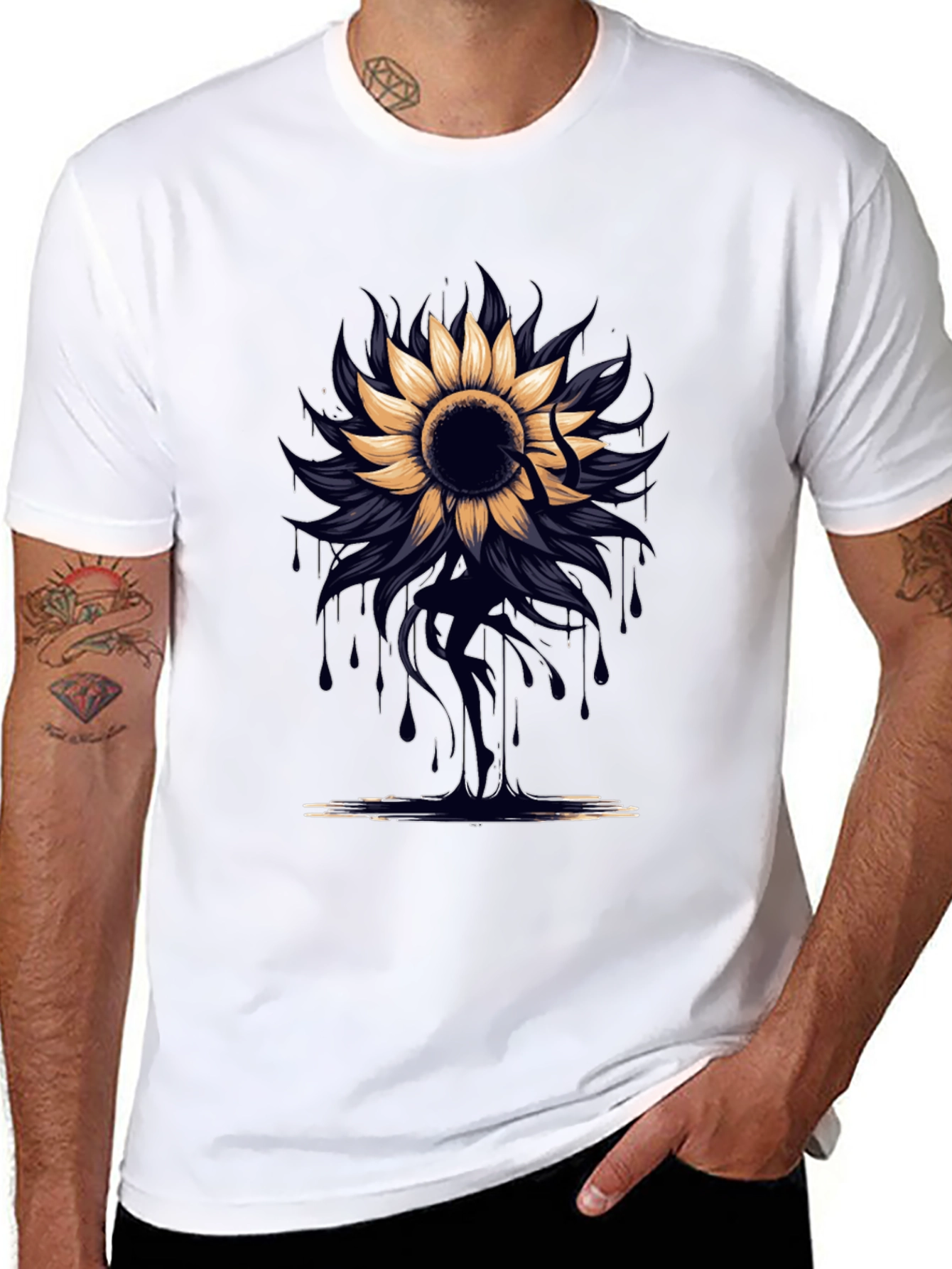 Sunflower Drip Graphic Tee - Unique Artistic Design
