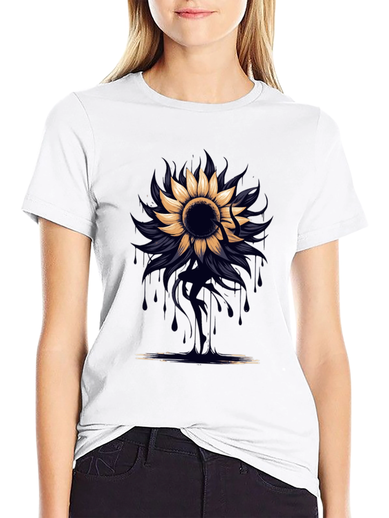 Sunflower Drip Graphic Tee - Unique Artistic Design