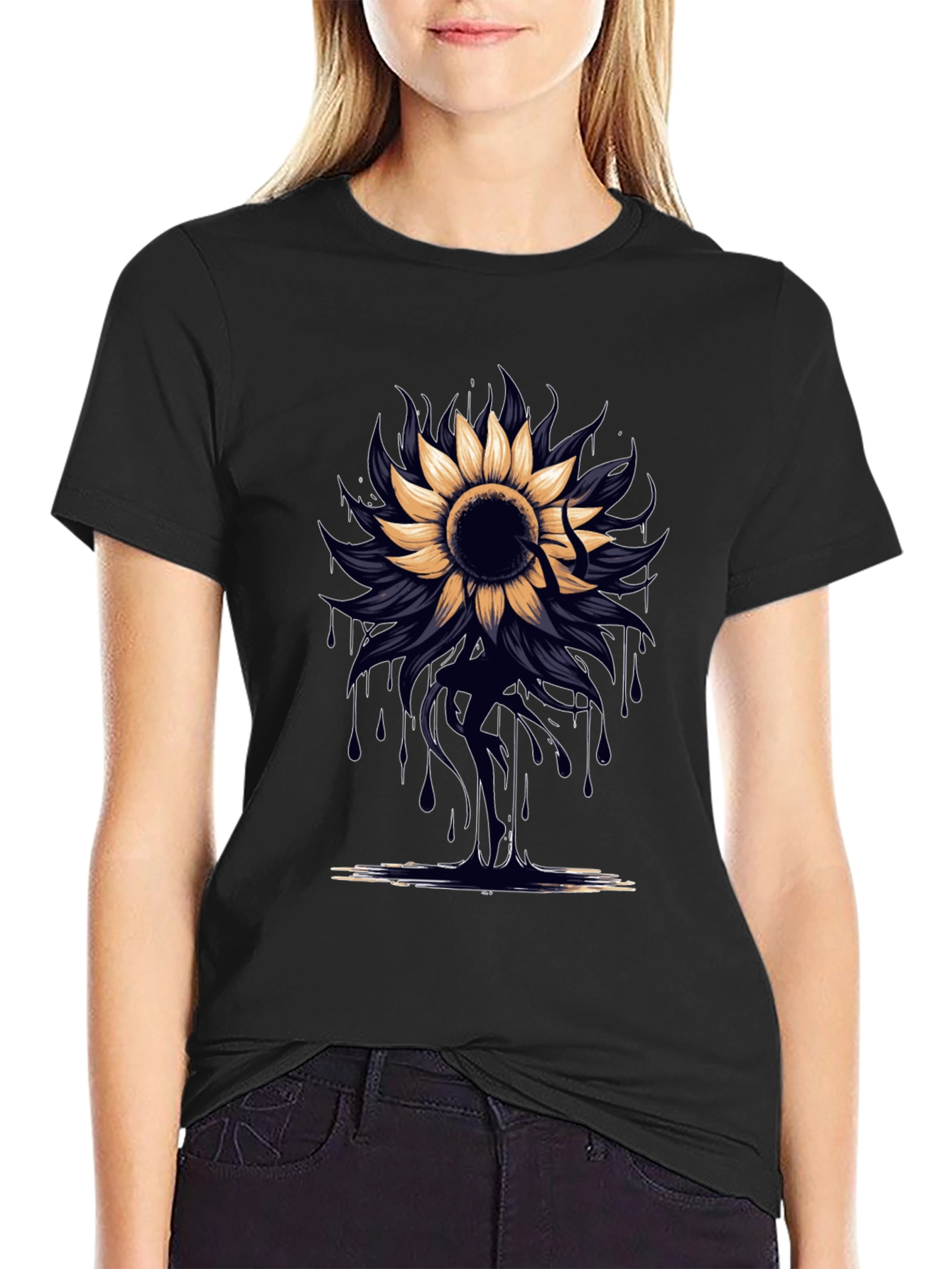 Sunflower Drip Graphic Tee - Unique Artistic Design