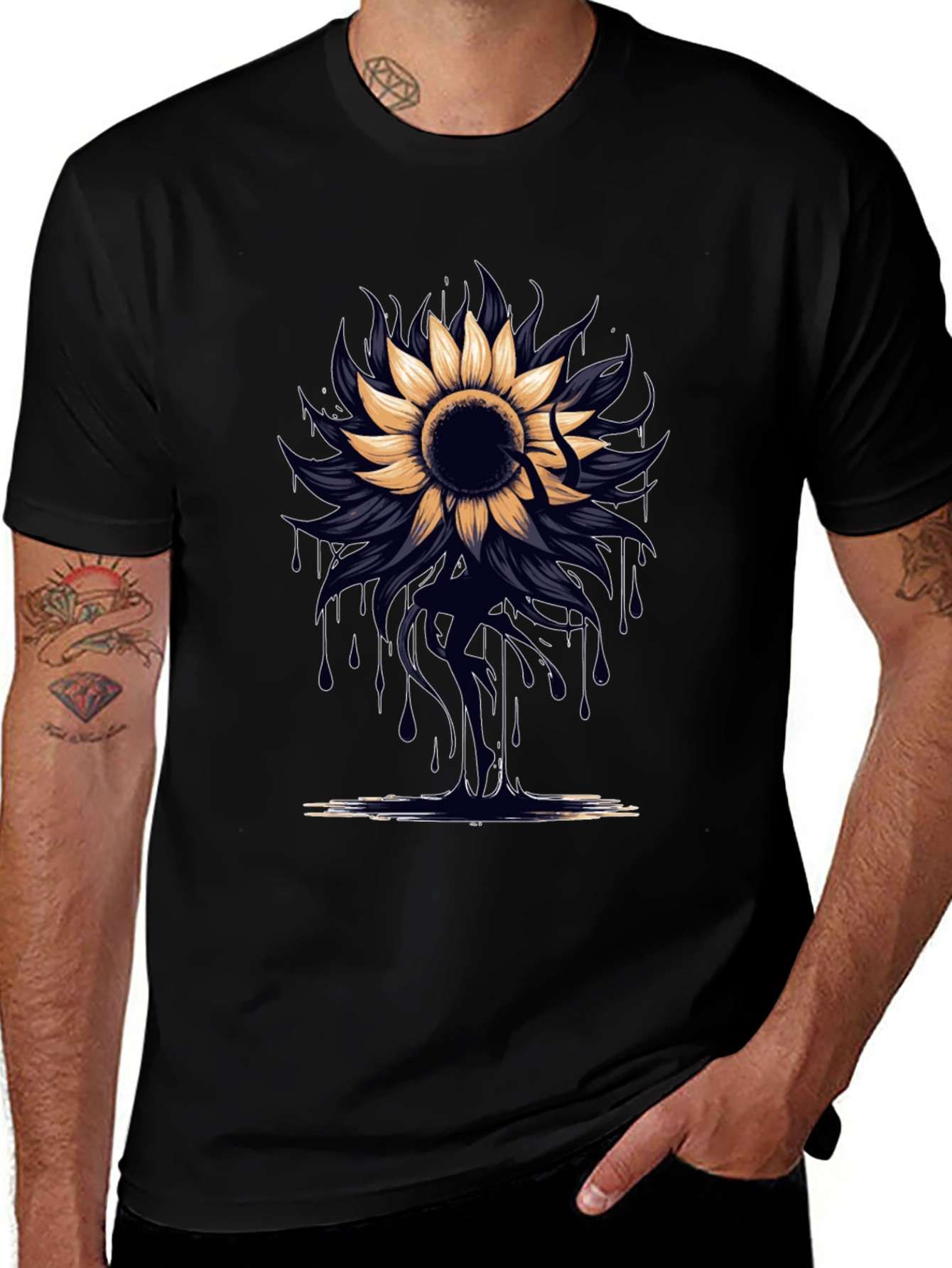 Sunflower Drip Graphic Tee - Unique Artistic Design