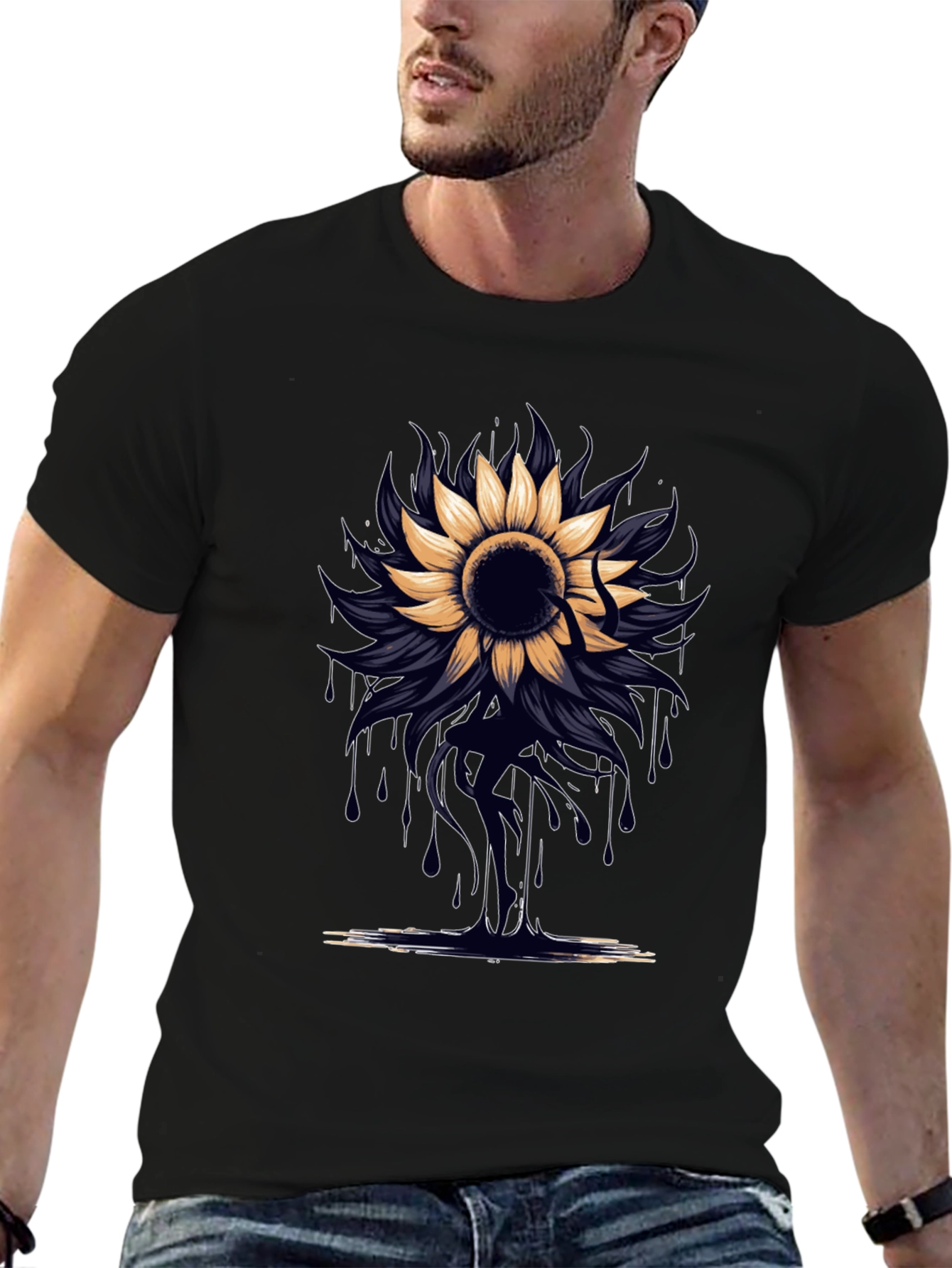 Sunflower Drip Graphic Tee - Unique Artistic Design