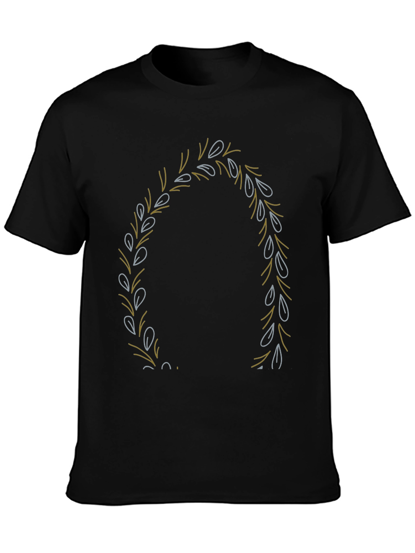 Mens Black T-Shirt with Leaf Wreath Design