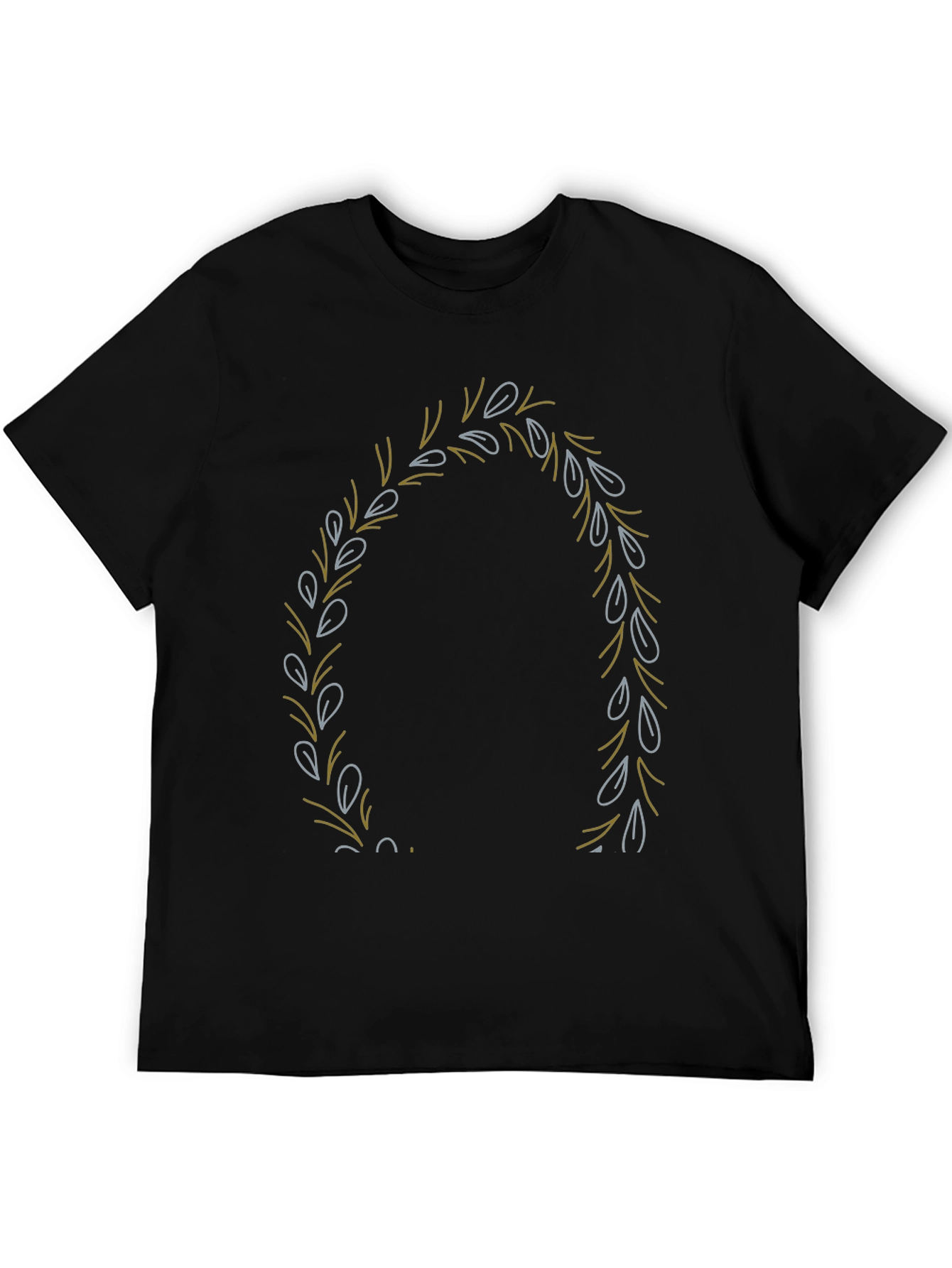 Mens Black T-Shirt with Leaf Wreath Design