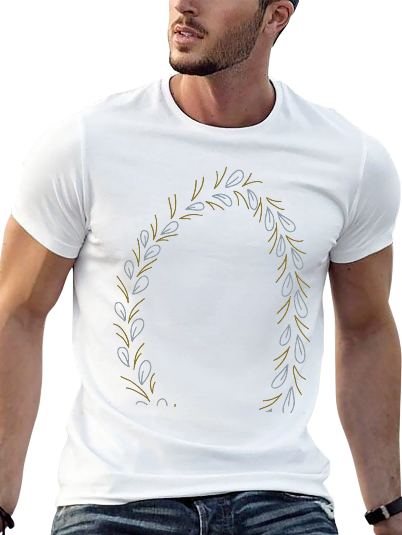 Mens Black T-Shirt with Leaf Wreath Design