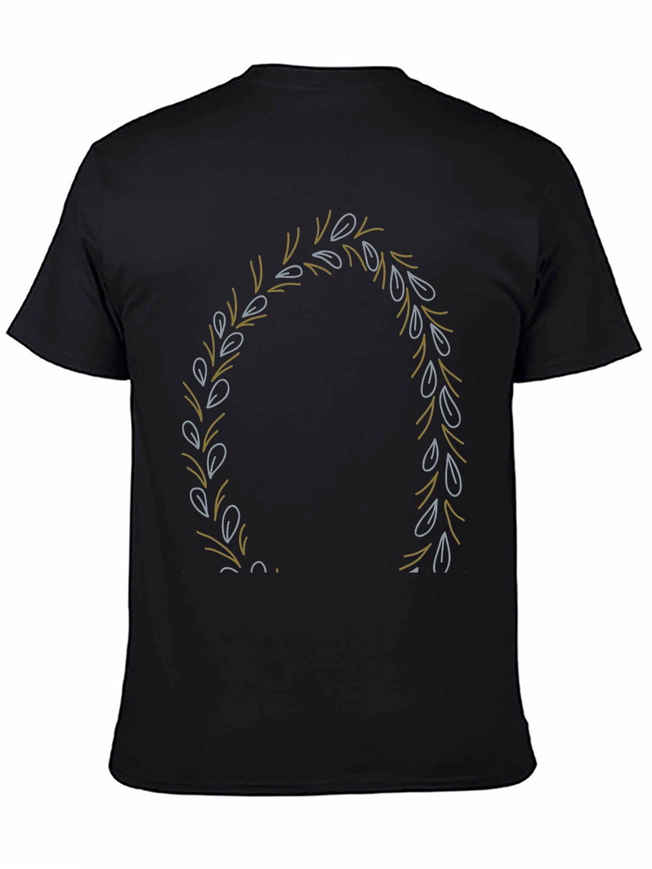 Mens Black T-Shirt with Leaf Wreath Design