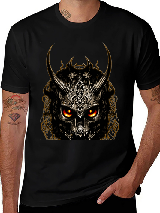 Horned Skull Graphic T-Shirt - Dark Viking Style
