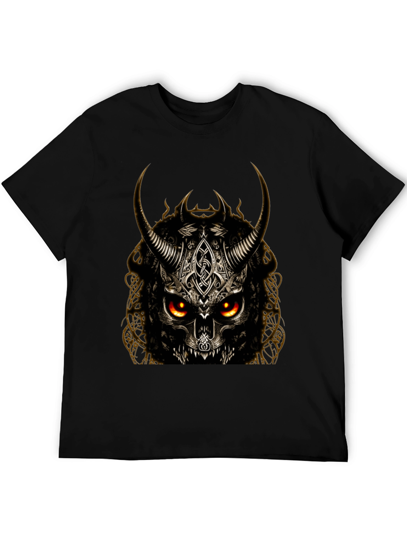 Horned Skull Graphic T-Shirt - Dark Viking Style