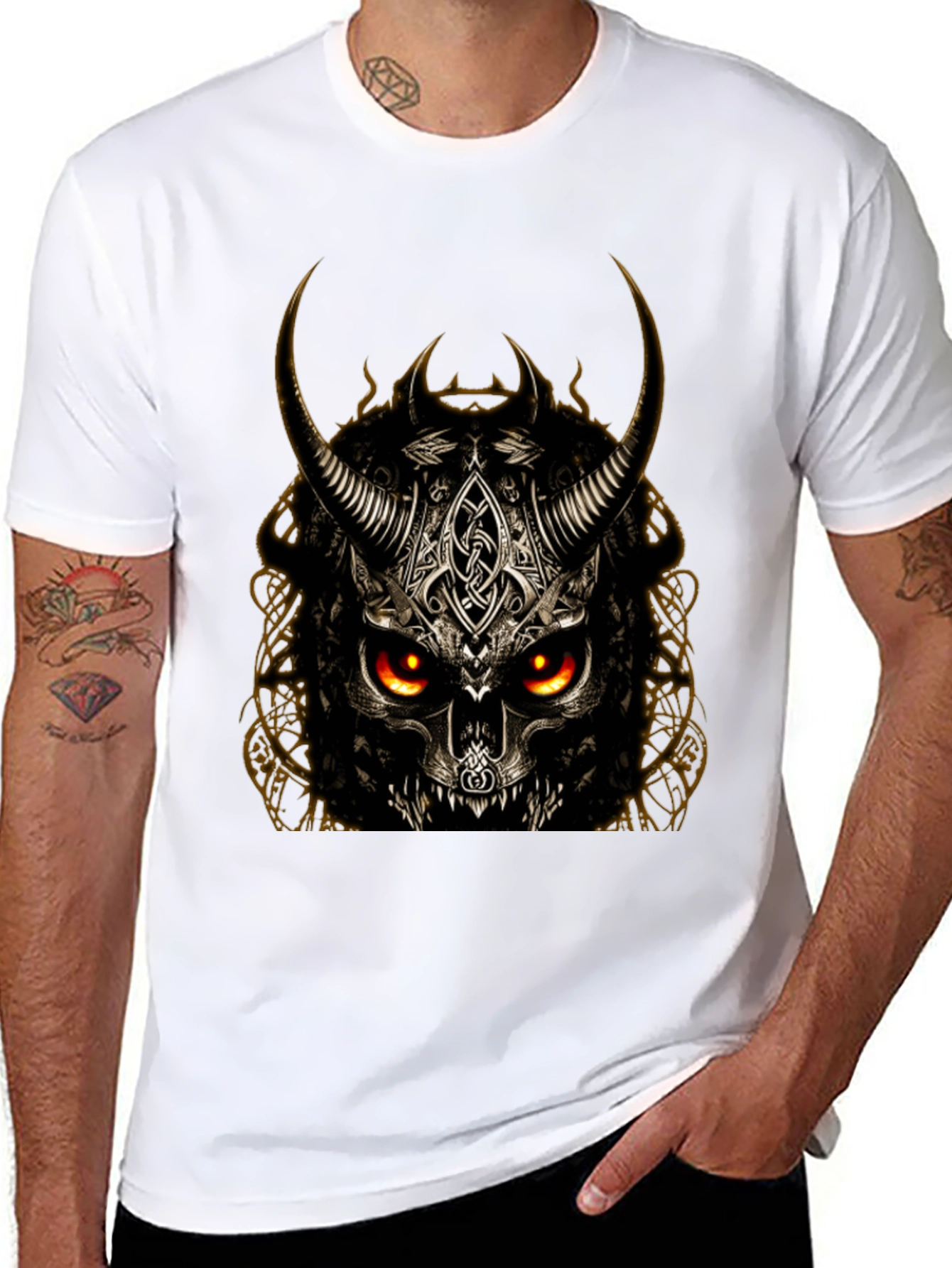Horned Skull Graphic T-Shirt - Dark Viking Style