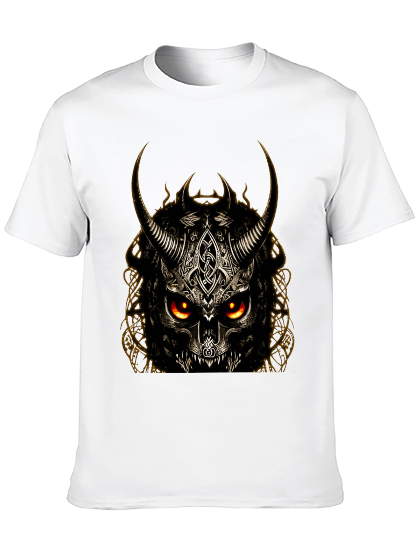 Horned Skull Graphic T-Shirt - Dark Viking Style