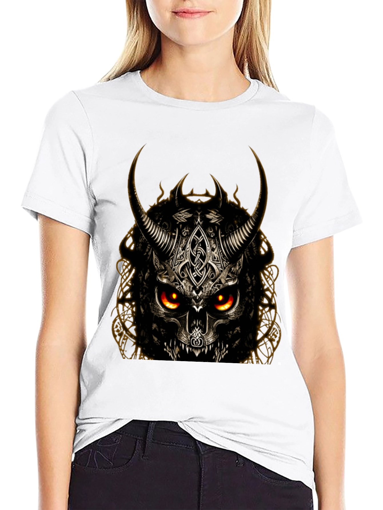 Horned Skull Graphic T-Shirt - Dark Viking Style