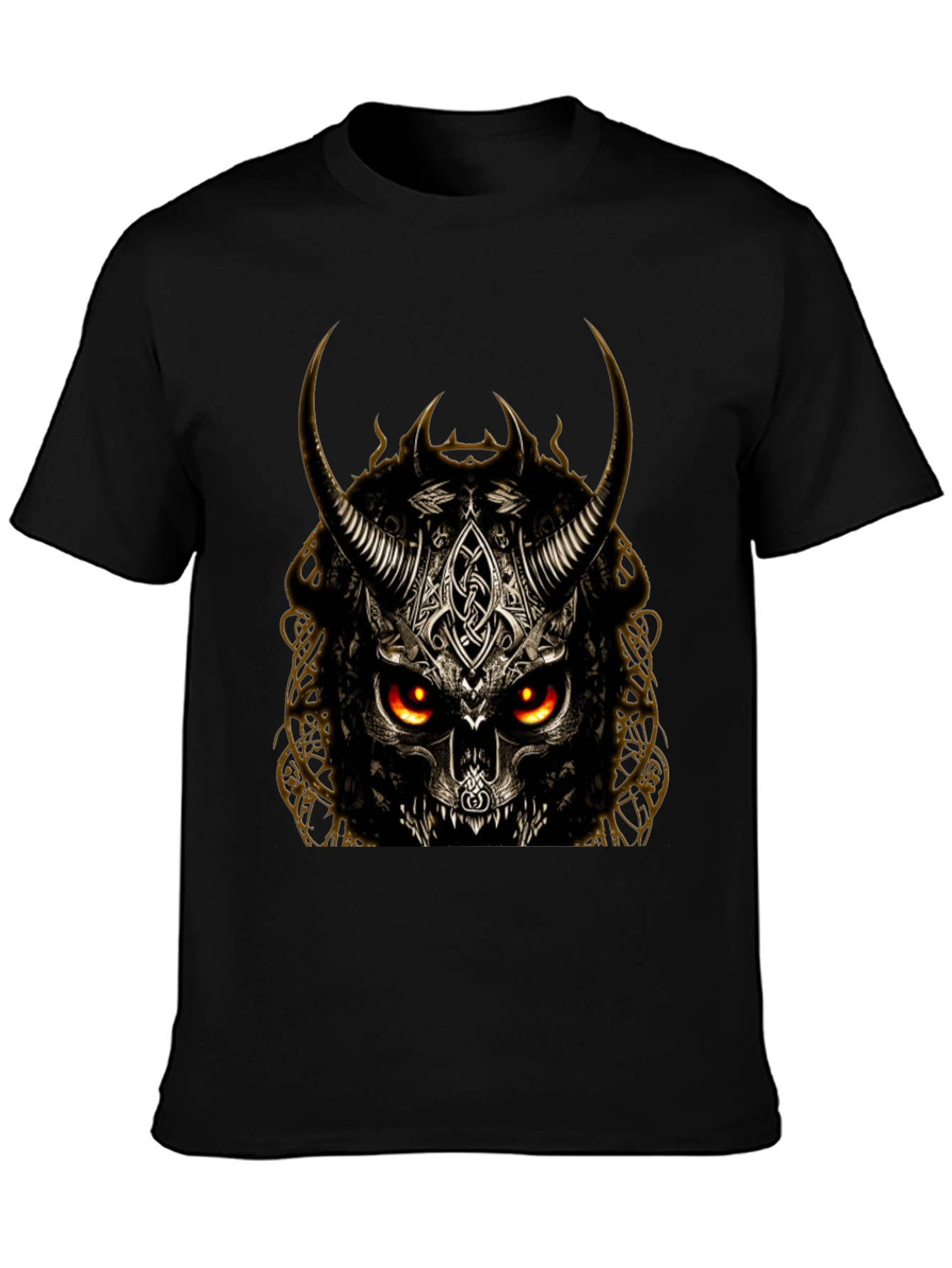 Horned Skull Graphic T-Shirt - Dark Viking Style