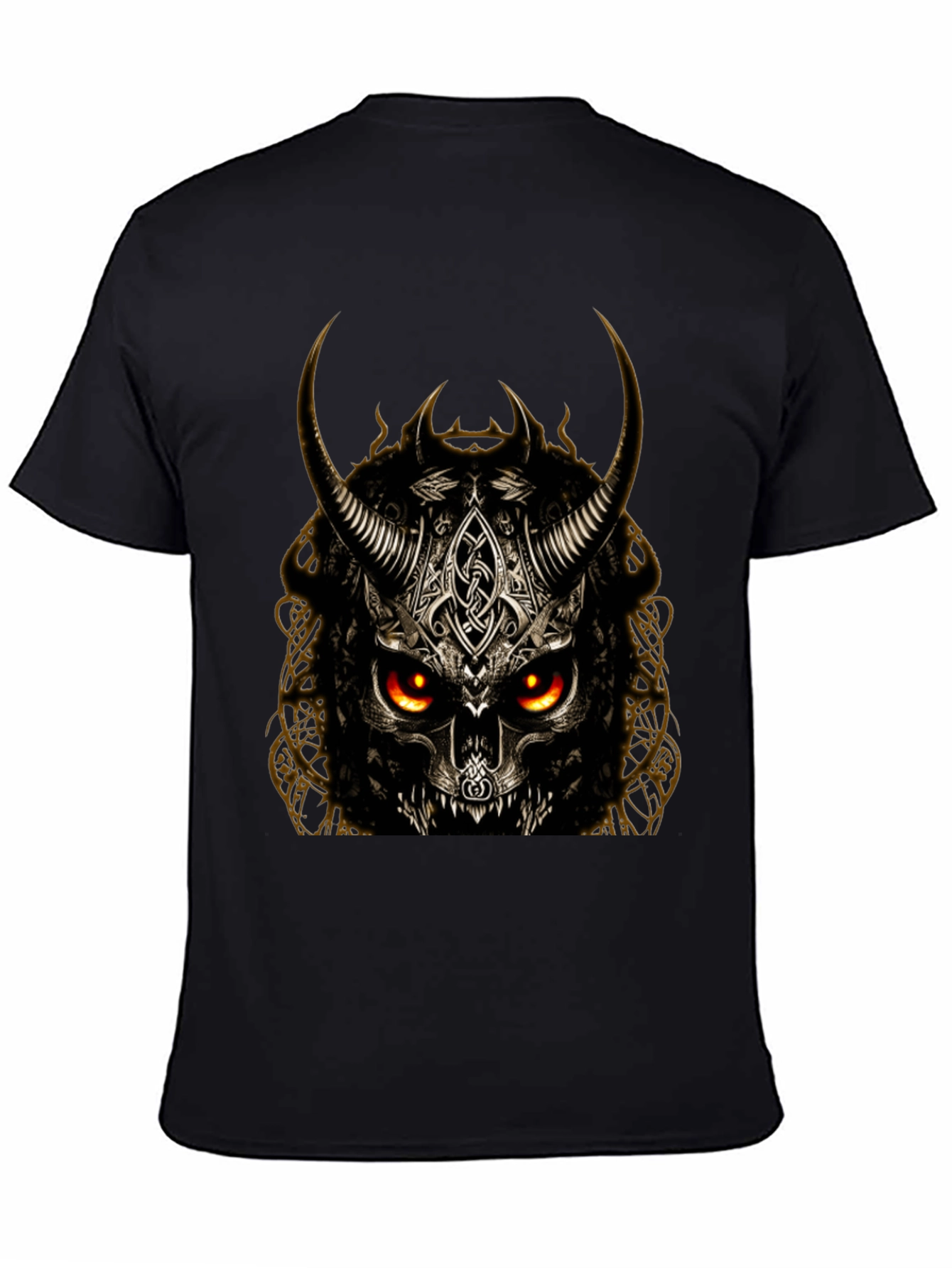 Horned Skull Graphic T-Shirt - Dark Viking Style