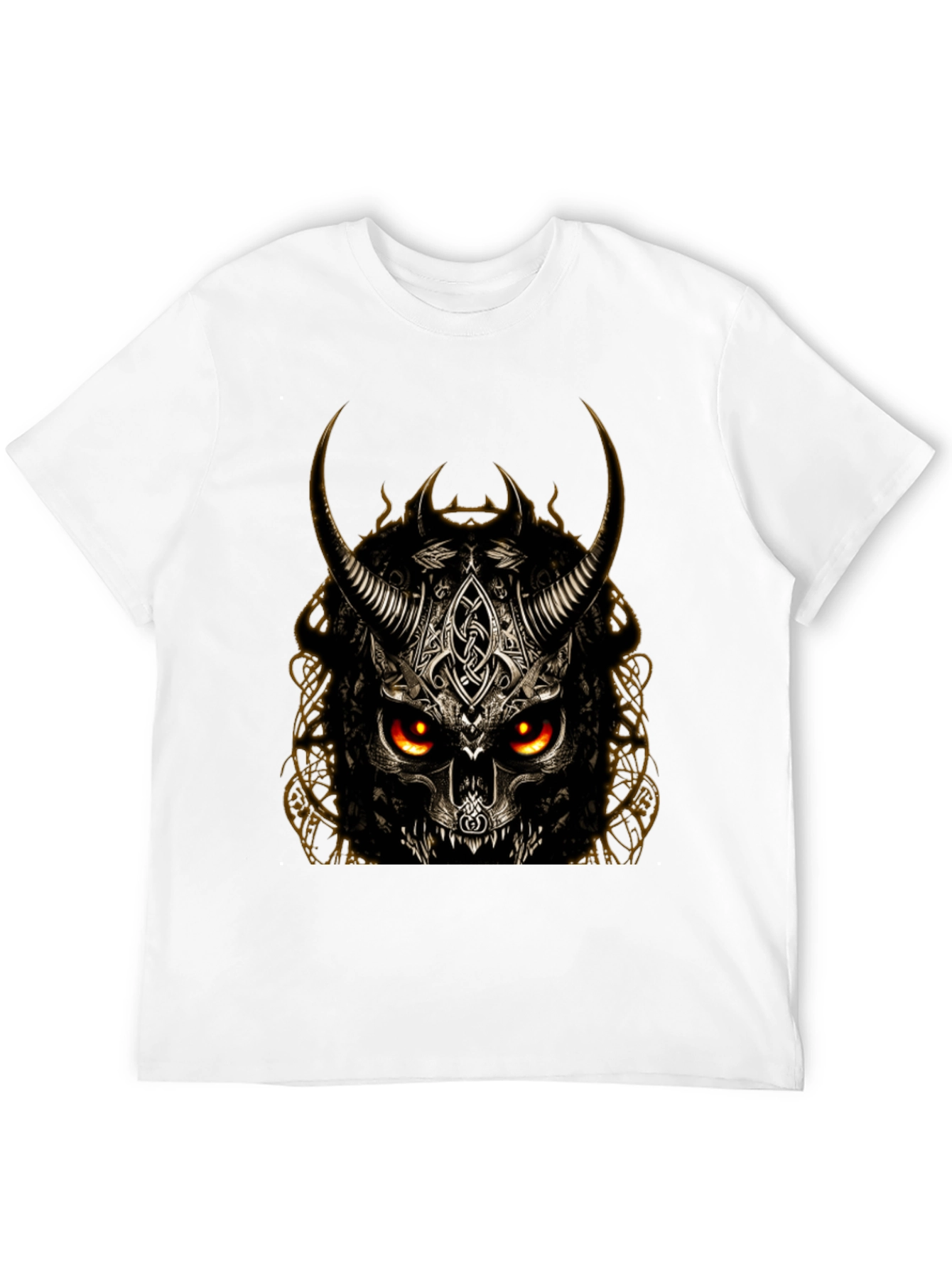 Horned Skull Graphic T-Shirt - Dark Viking Style