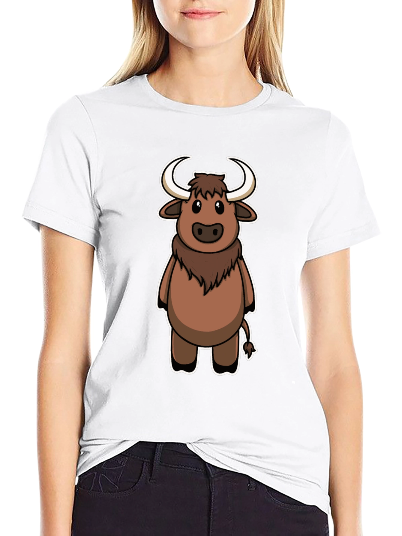 Cute Yak Cartoon T-Shirt - Soft Black Cotton Tee