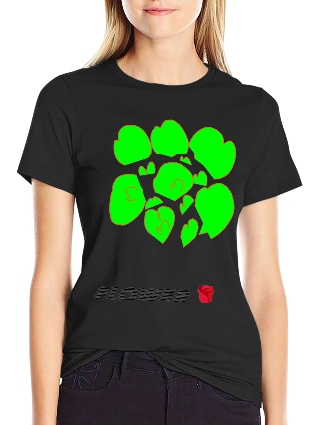 Abstract Flower Graphic Tee - Black