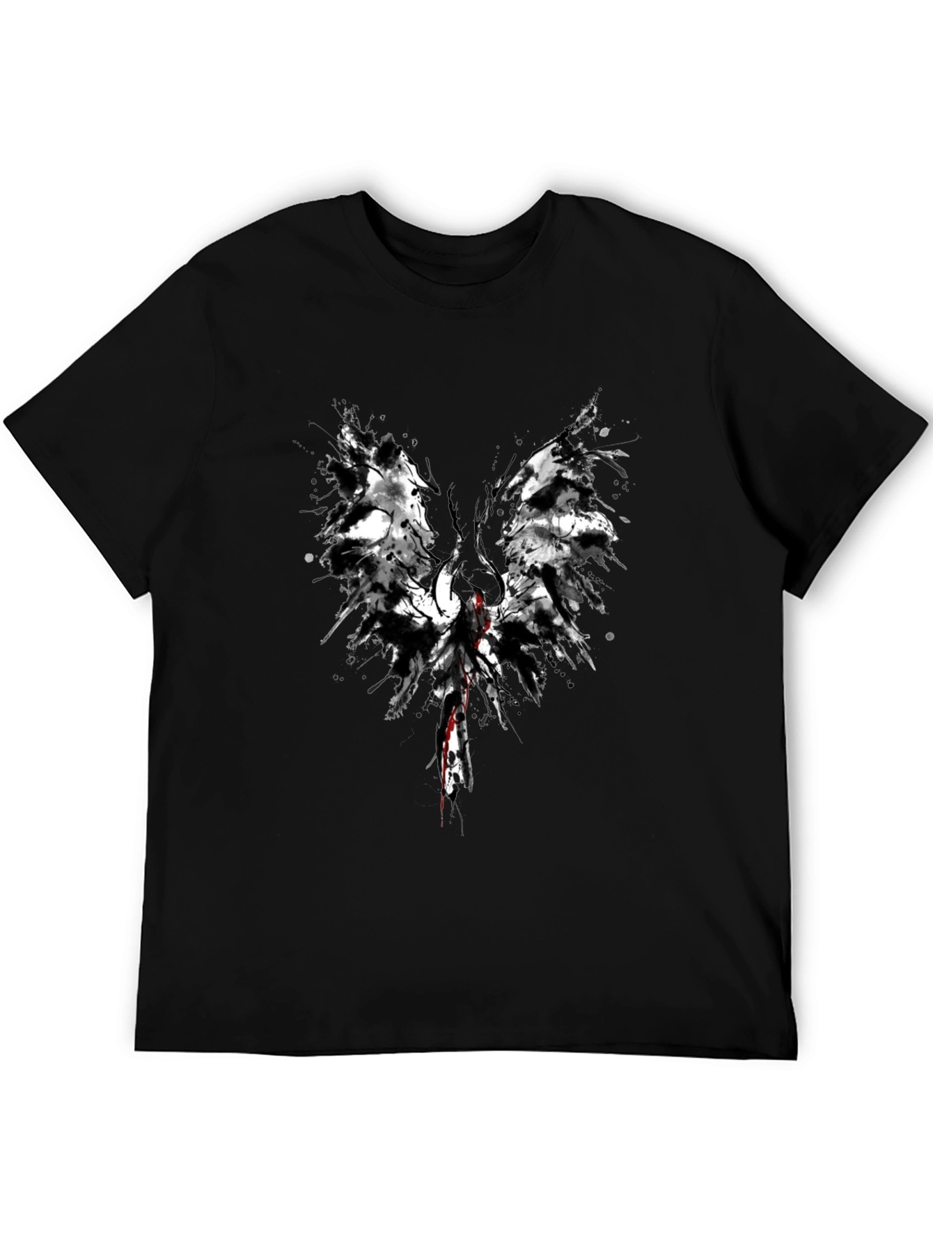 Abstract Winged Graphic Tee - Black Cotton Blend