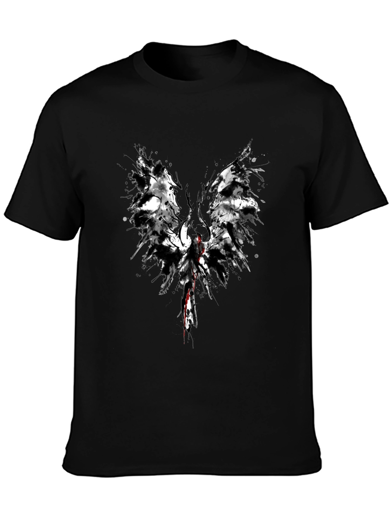 Abstract Winged Graphic Tee - Black Cotton Blend