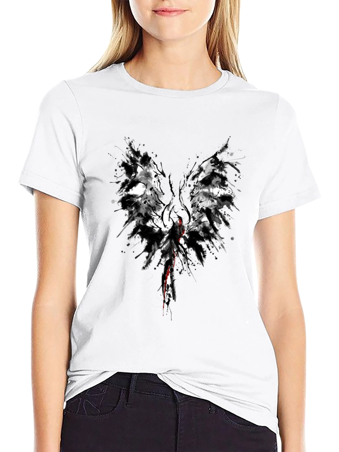 Abstract Winged Graphic Tee - Black Cotton Blend