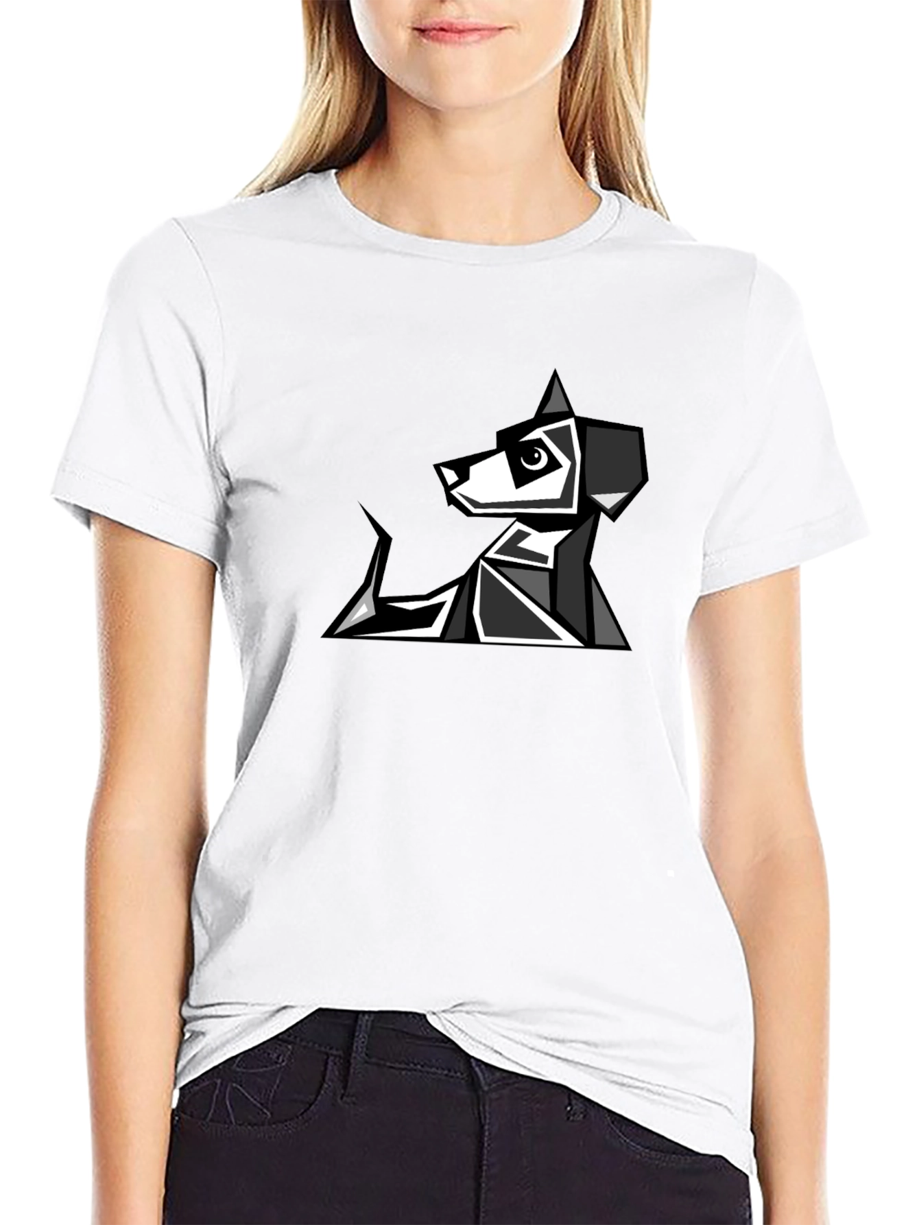 Geometric Dog Graphic Tee - Modern Pet Lovers T-Shirt