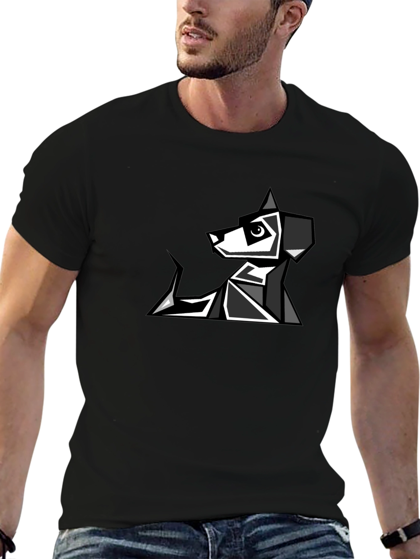 Geometric Dog Graphic Tee - Modern Pet Lovers T-Shirt