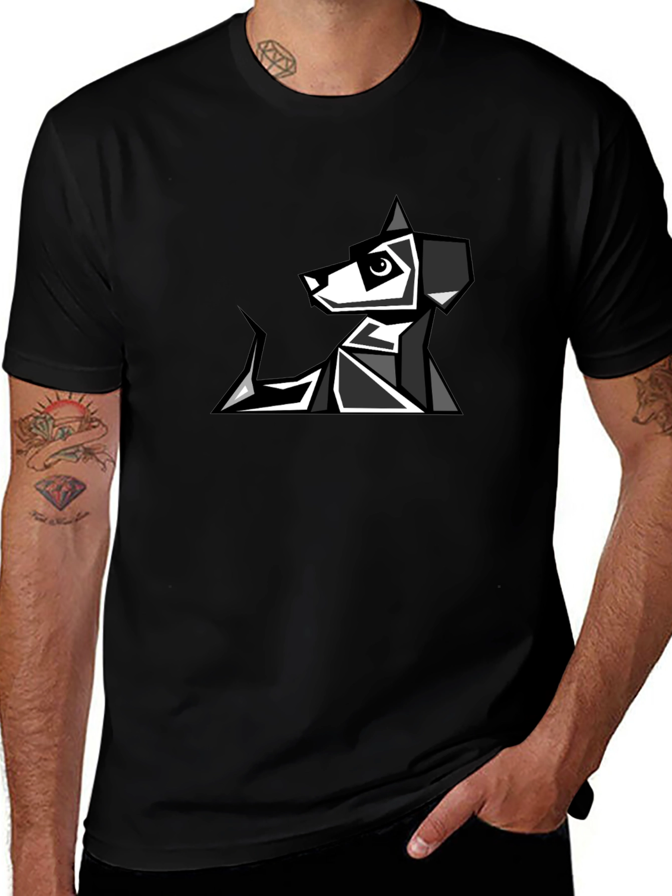 Geometric Dog Graphic Tee - Modern Pet Lovers T-Shirt