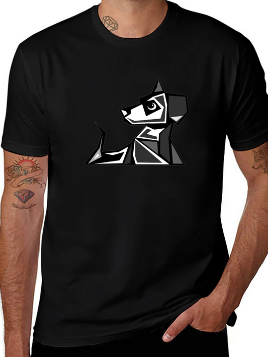 Geometric Dog Graphic Tee - Modern Pet Lovers T-Shirt
