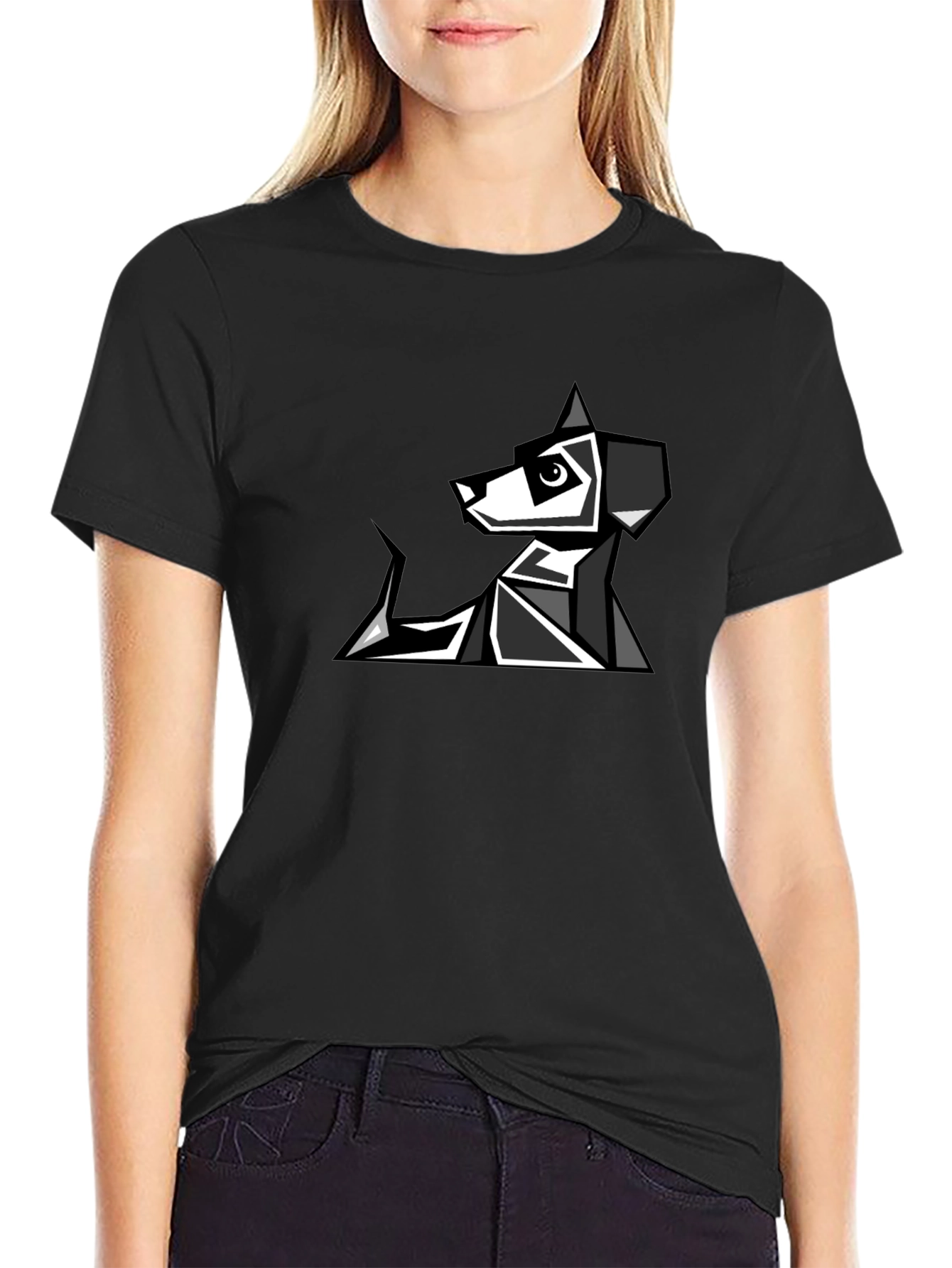 Geometric Dog Graphic Tee - Modern Pet Lovers T-Shirt