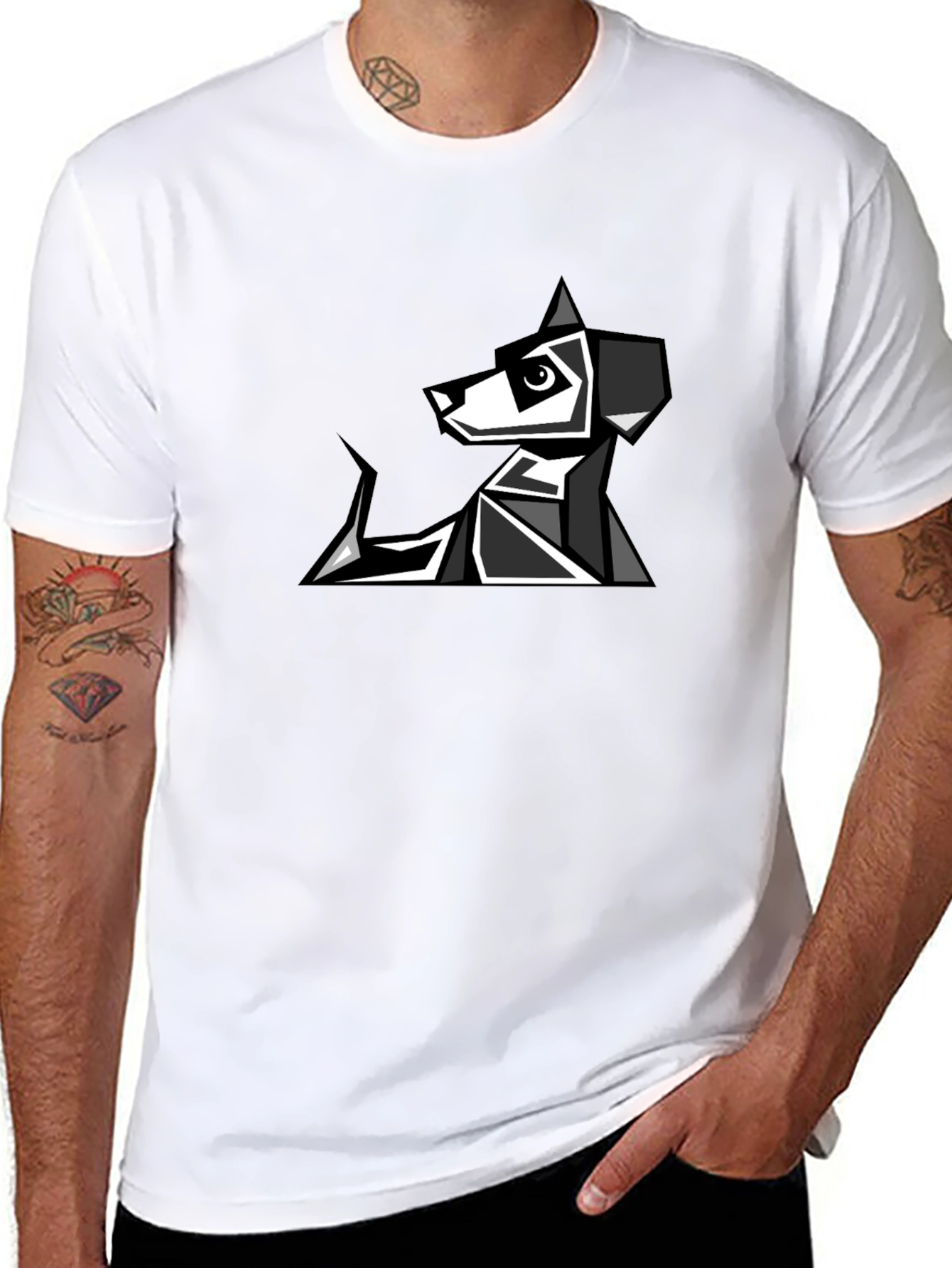 Geometric Dog Graphic Tee - Modern Pet Lovers T-Shirt