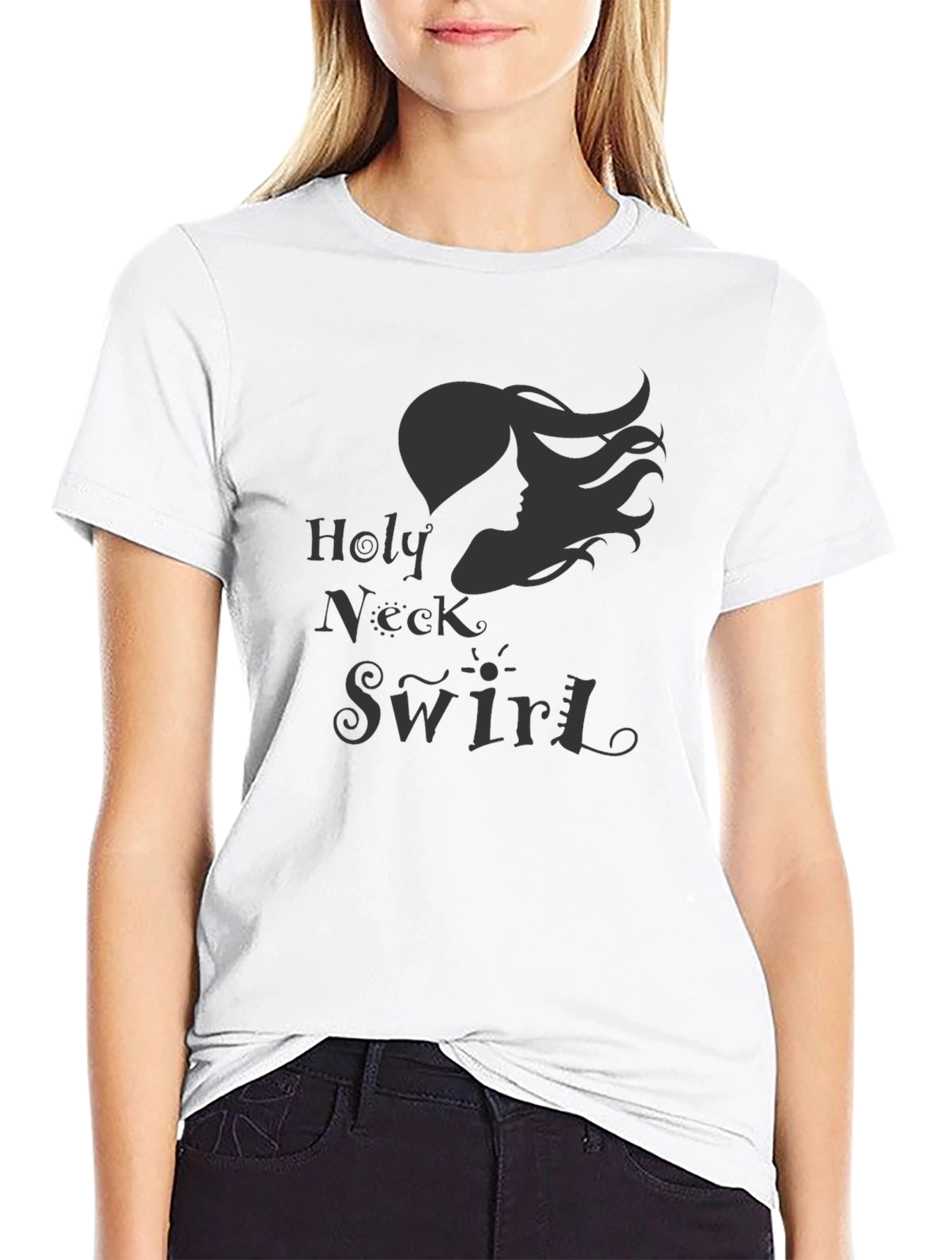 Holy Neck Swirl Graphic Tee - Black Casual Shirt