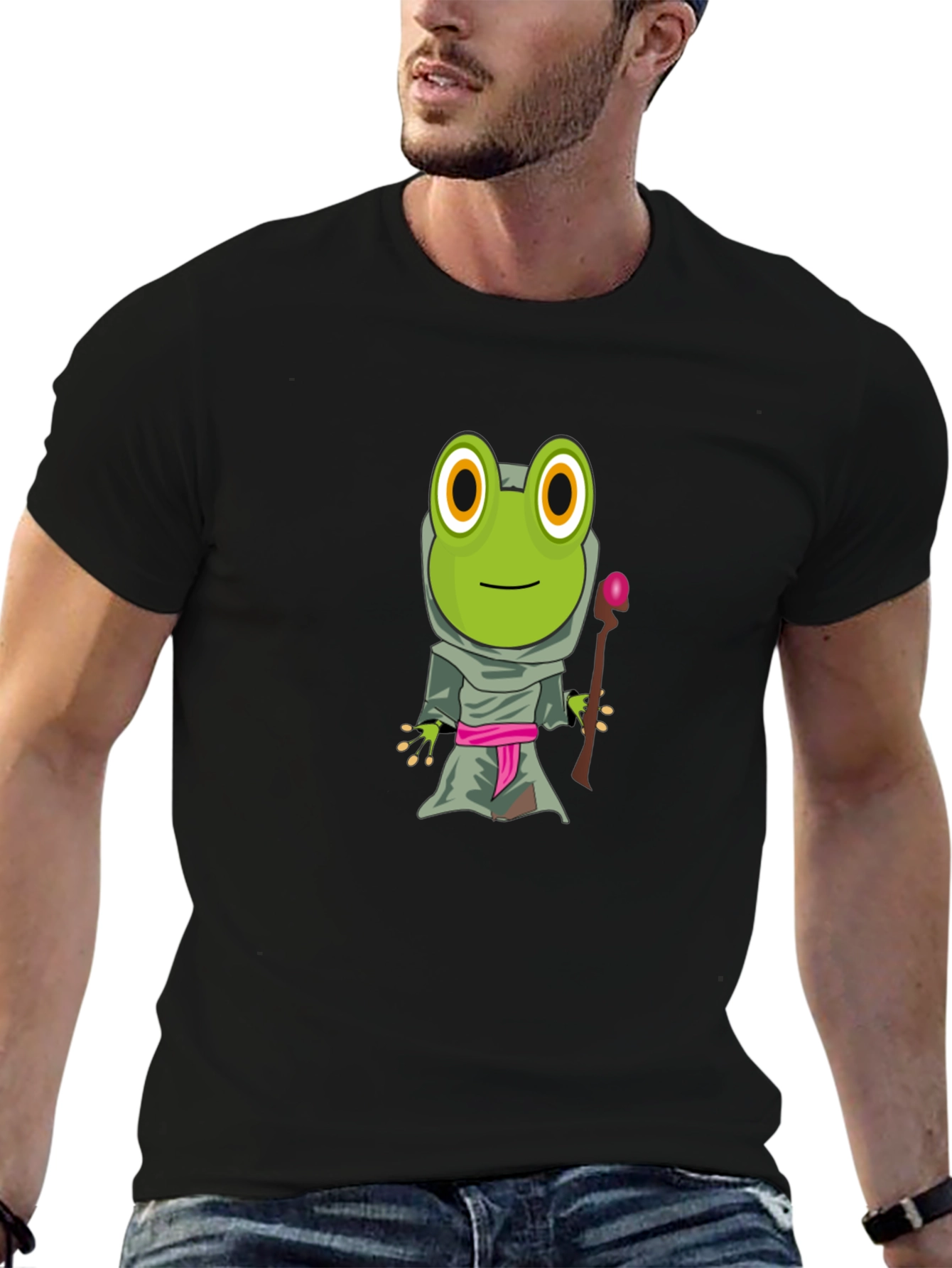 Frog Wizard Graphic Tee - Black Cotton T-Shirt