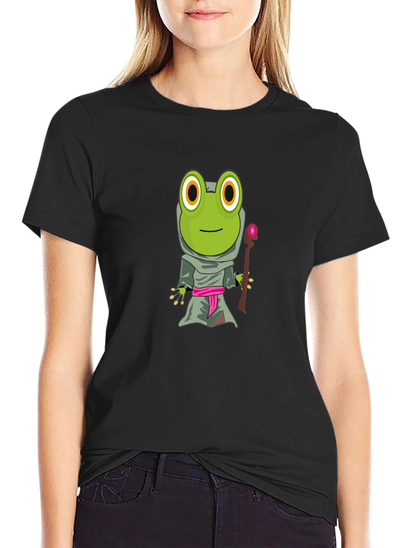 Frog Wizard Graphic Tee - Black Cotton T-Shirt