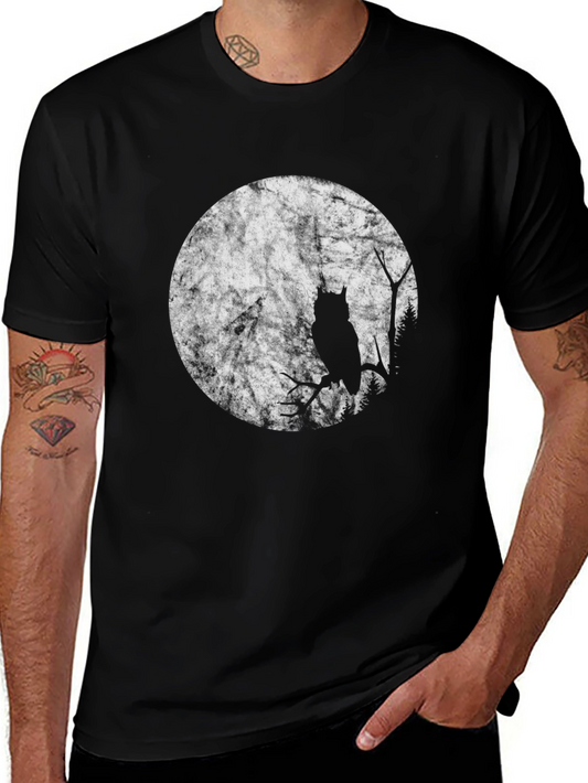 Owl Moon Graphic T-Shirt - Black Cotton Tee