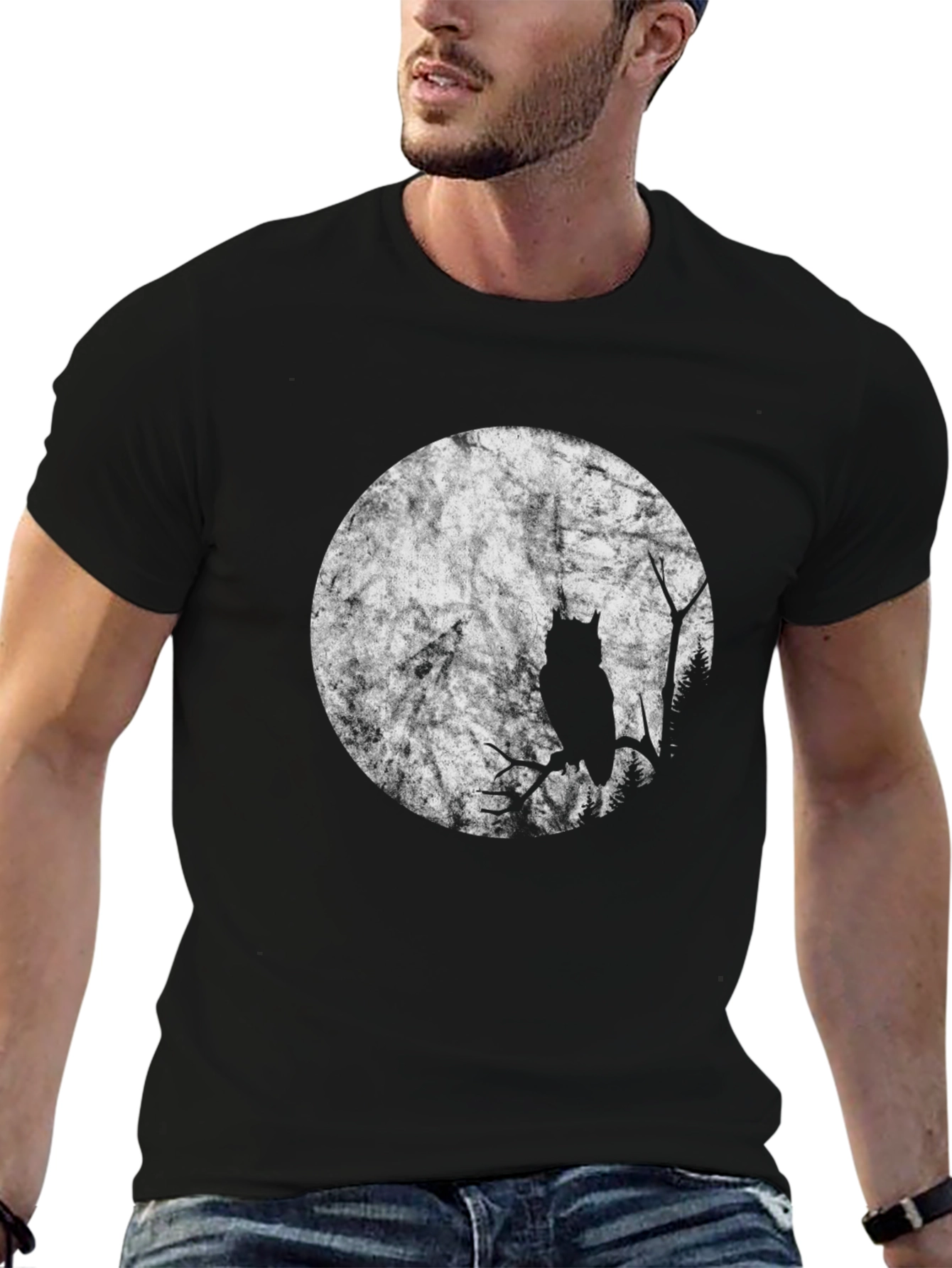 Owl Moon Graphic T-Shirt - Black Cotton Tee