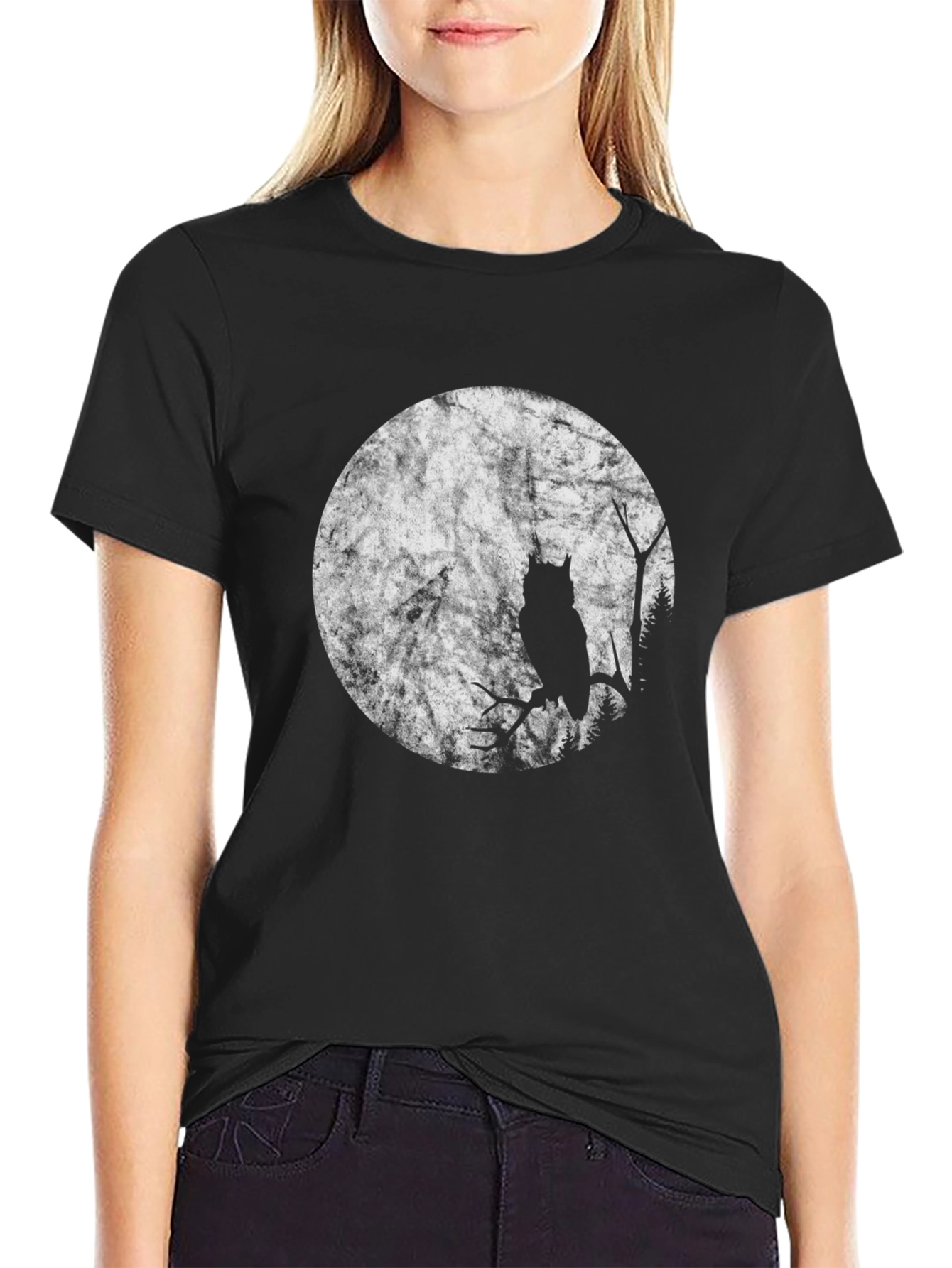 Owl Moon Graphic T-Shirt - Black Cotton Tee