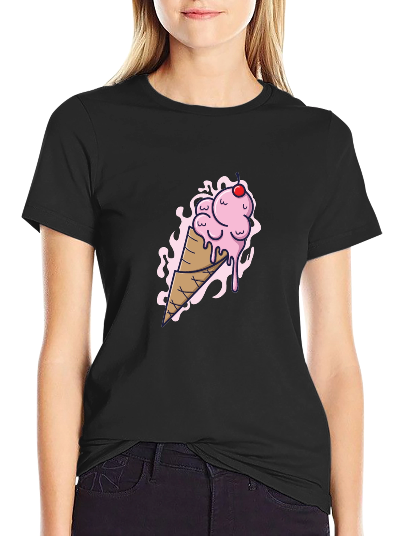 Ice Cream Cone Graphic Tee - Black
